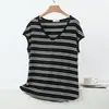 2026 Verano Nuevo Delgado Cuello en V Modal Rayas Camiseta Mujer Casual Talla Grande Capa Base Holgada Elegante Top