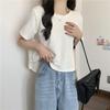 Camiseta Irregular de Manga Curta com Foto Real Transfronteiriça Feminina de Verão Cor Sólida Estilo Coreano Solta Camiseta Curta para Estudantes
