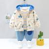 Traje de otoño para niño nuevo sudadera con capucha con cremallera para niños coreanos abrigo bebé estilo extranjero tres piezas ropa para niños al por mayor