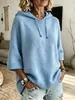 Nuevo top de punto con capucha y cordón para otoño e invierno, manga corta, estilo cruzado, corte holgado con bordes acanalados, estilo casual, textura suave y lisa para mujer