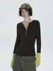 ANACHIC: Ideas de Atuendos Chic - Look de Dos Piezas con Camiseta de Manga Larga Bloqueada por Color/Ropa Exterior/Capa Base Slip-On