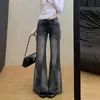 Pantalones Jeans Negros-Grises de Campana Extra Largos para Mujeres Altas, No Skinny, Nuevo Otoño 2026, de Tiro Bajo