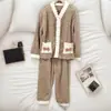 Pijama de Fleece Coral para Mulheres, Outono/Inverno Espessado Fofo de Flanela Roupa de Casa, Pode Ser Usado Fora, Conjunto de Cardigan com Mangas Longas e Robe