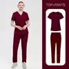 Pantalones Rectos de Talla Grande para Hombre y Mujer Estilo Europeo y Americano Bata de Laboratorio Color Sólido Cuello en V Manga Corta Moda Simple Set de Bata Quirúrgica