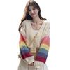 Cárdigan de Punto Dulce y Fresco Estilo Dopamine Girl para Mujer 2025 Otoño Cuello en V Holgado Rayas de Colores Chaqueta Pequeña