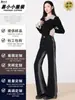 Fábrica Yixiaoxia Personaliza Modelos de Otoño/Invierno de 25 Años: Jeans Acampanados Gruesos con Forro de Polar para Mujer, Pantalones Largos Negros Versátiles y de Moda