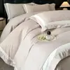 Conjunto de Roupa de Cama de Seda Lavável Quatro Peças Seda Gelada Sensação de Dormir Nu Roupa de Cama Bordado Tencel Capa de Edredom Lençol Lençol com Elástico Estilo para Três Estações
