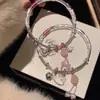Pulsera con Colgante de Campana y Cuerda Rosa Estilo Gatito para Mujer, Pulsera con Campana de Diseño Juvenil Elegante