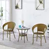 Conjunto de Três Peças de Cadeira de Rattan Mesa de Café Pequena para Varanda Combinação de Mesa e Cadeira Encosto Único Simples Casual Cadeira de Rattan para Pátio Externo