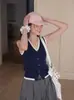 Colete Tricotado Francês Gola V Botões Sem Mangas Verão Camada Interna Roupa Externa Único Lindo Curto Pequeno Top