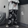 Pantalones Rectos con Estampado de Letras de Tinta Salpicada Retro Oscuro Pantalones Casuales Pantalones Largos Unisex Versátil Moda Casual