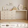 Penteadeira em L de Cor Creme de Luxo Leve, Mesa de Toucador para Quarto com Sensação de Alto Padrão, Cômoda e Armário de Armazenamento Integrados, Mesa de Maquiagem de Cabeceira