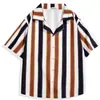 Cardigã Masculino Listrado Camisa de Manga Curta 2025 Verão Masculino Seda de Gelo Fino Tendência Solto Top de Praia