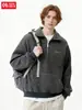 Sudadera Retro Americana de Raya Gruesa con Cuello Alto Otoño/Invierno Media Cremallera Oversize Pulóver Marca de Moda Chaqueta con Cuello Solapa