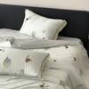 Estilo Pastoral Chino Tencel de Lenzing Impresión Digital Verano Fresco y Sedoso Juego de Cuatro Piezas Funda de Edredón para Dormir Desnudo de Alta Gama