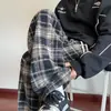 Pantalones de Cuadros para Hombre, Otoño e Invierno, Forrados de Felpa y Engrosados, Nuevos Pantalones Anchos Estilo Americano 2025, Pantalones Largos Casuales Sueltos de Lana Retro