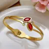 Pulsera de Acero de Titanio de Moda con Doble Anillo, Trébol Multicolor con Incrustaciones de Diamantes, Brazalete Abierto Dorado Deslumbrante de Acero Inoxidable para Mujer