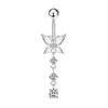 Accesorios: Anillo para Ombligo de Acero Inoxidable con Aguja, Zircón 3A Transfronterizo, Zircón Engastado a Mano, Borla Doble Mariposa, Joyería para Piercing