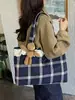2026 nuevo lindo bolso de hombro de lana a cuadros con ribete de encaje para chica, bolso tote