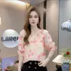 Wzxsk Nueva Elegante Blusa de Gasa Floral con Volantes Estilo Francés Adelgazante 2026 Moda de Verano Top Juvenil