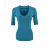 Camiseta Sexy de Manga Media de Color Sólido con Cuello en V Estilo Puro Deseo 2026 Nueva Llegada Primavera/Verano Cómoda Versátil Ajustada Top Básico para 'Chica Caliente'