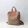 Nova Mochila de Lona Moda Japonesa e Coreana Estilo Executivo Lona com Bolsa de Couro de Vaca Mochila Casual Versátil
