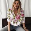 TEMU Camisa de Manga Larga Nueva para Mujer Transfronteriza Hermosa Flor Estampado 3D Moda Casual De Botones Un Solo Color Versátil