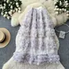 Falda de Malla con Flores 3D Estilo Hada para Mujer Verano Cintura Alta Falda de Línea A Estilo Francés Suave Temperamento Versátil Falda de Gasa