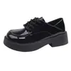 Zapatos de cuero para mujer estilo británico de suela gruesa, nuevo modelo de otoño 2026, adecuados para combinar con faldas, con cordones, zapatos de vestir de doble uso, mocasines negros