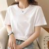Camiseta de Algodão Puro Estampada do TikTok, Camiseta de Manga Curta de Algodão Puro para Mulheres, Marca da Moda Primavera e Verão, Gola Redonda, Solta Básica Manga Curta Atacado