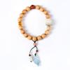 Pulsera de rosario de sándalo tallado natural envejecido, zorro de nueve colas Bodhi, pulsera de sándalo dorado de hoja pequeña degradada, venta al por mayor