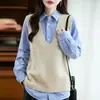 Chaleco de Punto Francés con Cuello en V 100% Lana Pura para Mujer 2025 Nuevo Holgado Aspecto Adelgazante Chaleco para Superponer Chaleco Cálido de Moda