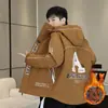 Jaqueta de Veludo com Capuz Espessada Nova para Jovens 2025 Jaqueta Moda Casual Versátil para o Inverno-201