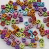 Cuentas de letras cuadradas negras acrílicas de 6 mm, accesorios de joyería para bricolaje, 200/bolsa