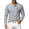 Camisa Henley de Punto Waffle para Hombre 2026 Manga Larga Color Sólido Manga Ranglán Tapeta de 3 Botones Top Casual