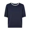 Nuevo estilo de verano, conjunto de dos piezas, top de punto de manga corta color block para mujer, corte relajado, cuello redondo, fino, manga media, top de Tencel