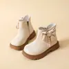 Botas Curtas Estilo Princesa para Meninas de 6-12 Anos Botas de Couro com Laço Outono Inverno Botas Martin Antiderrapantes Infantis Botas de Solado Macio para Bebês