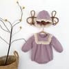 Primavera e Outono Novo Estilo Coreano Bebê Menina Moda Gola Folha de Lótus Borda de Renda Macacão Peça Única com Arnês Infantil e Criança Pequena Roupa Mijão para Sair