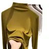 Camiseta de cuello medio de color liso a la moda Derong de manga larga para otoño e invierno, estilo coreano, cálida, ajustada, con terciopelo de doble cara para usar debajo