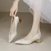 Novo Estilo Sapatos de Casamento de Salto Grosso Vestido de Casamento Xiuhe Sapatos de Salto Alto de Uso Duplo Branco Bico Fino Estilo Chinês Moderno Leve Guofeng Sapatos de Noiva para Mulheres