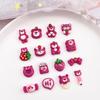 Joyería de uñas con diseño de oso fresa rojo cibernético, diseño de oso rosa rojo pintado, resina DIY, accesorios para uñas con diamantes grandes