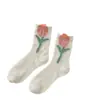 Calcetines de Verano para Mujer Cass Flor de Tulipan Calcetines de Malla Transpirables Frescos de Longitud Media Algodón Estilo Japonés ins Moda