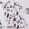 Novos Pijamas Femininos de Comércio Exterior Transfronteiriço com Golas Estampadas, Mangas Curtas, Shorts, Roupa de Casa Estilo Europeu e Americano, Cardigã Solto e Confortável