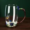 Taza de agua de color esmalte para el hogar sala de estar creativa taza de café de lujo ligero taza de vidrio de moda femenina juego de tazas para el desayuno y la leche
