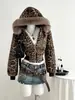 Spot-73829 # Popular Sudadera Casual Peluda para Mujer de Comercio Exterior Transfronterizo Europeo y Americano Chaqueta Engrosada con Estampado de Leopardo