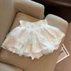 Saia Fofa Sexy Estilo Ballet Lustre Branco Feminina Cintura Alta Renda Linha A Saia Bolo Calcinha Anti-Exposição