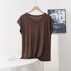 Playera Modal de Verano para Mujer Holgada Talla Grande Cuello Redondo Manga Corta Top Color Sólido Sencillo Ropa Exterior Camiseta Base