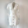 Vestido Falda Blanca Corta Ajustada de Cintura Alta Elegante para Viajar 2023 Falda Bodycon de Punto para Verano de Manga Corta con Diseño Hueco