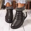 Comércio Exterior Transfronteiriço 2026 Novo Estilo de Inverno Botas Curtas Femininas com Forro de Lã, Laço, Zíper Lateral, Botas de Cano Curto de Algodão Quentes para Mulheres