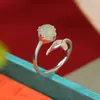 Yuebao Joyería Jade Hetian Plata de Ley S925 Jade Agua Clara Cola de Pez Perla Redonda Moda Estilo Coreano Ins Anillo Abierto Venta al por Mayor